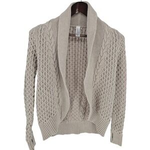 Ivivva Lululemon Girls Chunky Cable Knit Shawl Collar Cardigan Sweater Beige 12